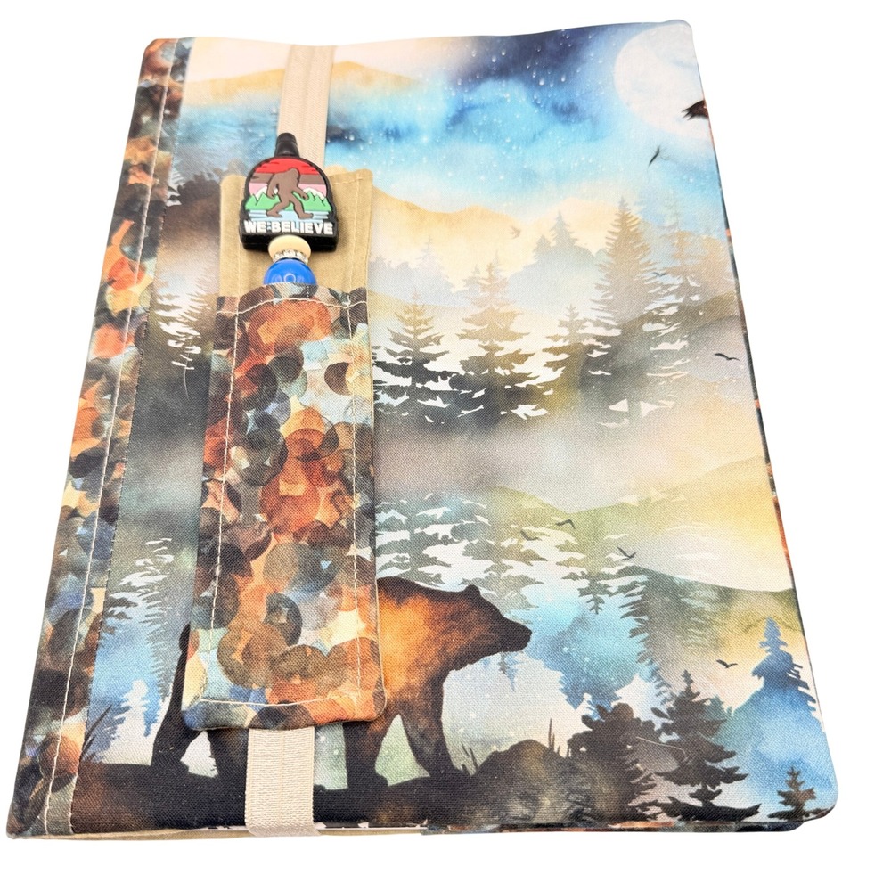 Bigfoot Journal Notebook Cover Fabric Bear Forest Nature Art Wilderness Handmade